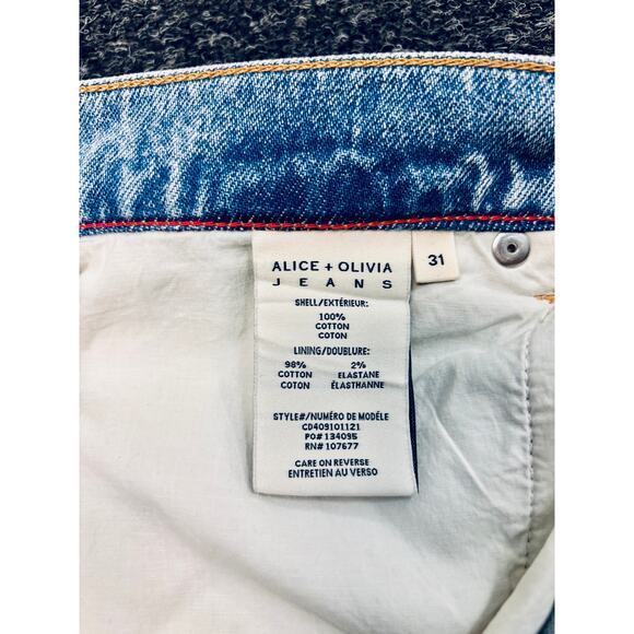 Alice + Olivia Blue Flare Jeans with Black Bow Accents - Picture 10 of 12